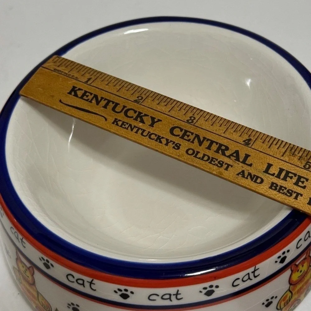 VTG Over and‎ Back Inc Ceramic Cat Bowl White Blue Red Mice Paw Prints 5